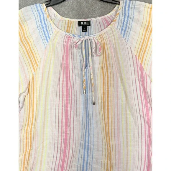 Ladies Ana A New Approach Ladies Medium Shirt Rainbow Striped Boho Top - Picture 3 of 4